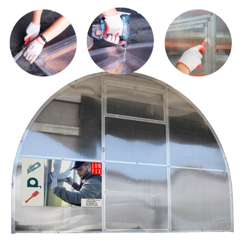 Řezání a montáž polykarbonátu na čelní stěny skleníků LUN FIX