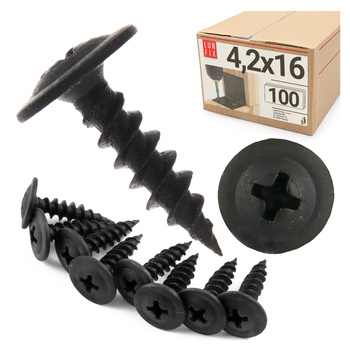 Šrouby na kov černé 4,2x16 s talířovou hlavou 100ks.