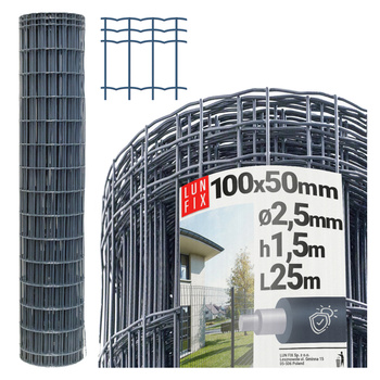 Antracitové svařované pletivo poplastované role 25m oko 100x50 drát 2,5 mm výška 1,5m