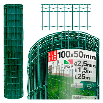 Zelené svařované pletivo poplastované role 25m oko 100x50 drát 2,5 mm výška 1,5m