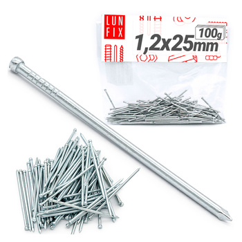 Hřebíky kolářské 1,2x25mm stříbrné pozinkované 100g