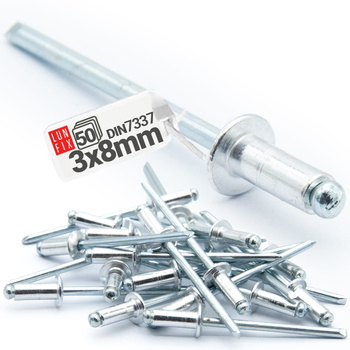 Nýt trhací 3x8mm hliník/ocel se zapuštěnou hlavou 50ks