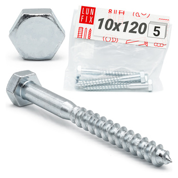 Vrut do dřeva M10x120 s šestihrannou hlavou DIN 571 pozinkovaný 5ks.