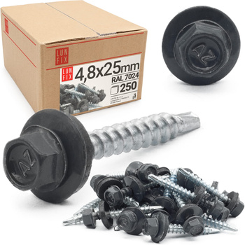 Samořezný vrut do plechu 4,8x25 šedý RAL 7024 250ks.