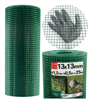 Poplastované čtyřhranné zelené pletivo oko 13x13 fi1,2mm h0,5m role 25m