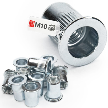 Nýtovací matice ocelová M10 zápustná hlava a rýhovaná stopka 50ks