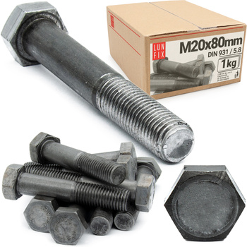 Metrický šroub M20x80 částečný závit DIN 931 třída 5.8 černý 1kg