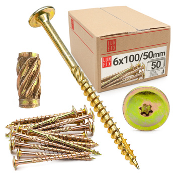 Tesařský talířový vrut 6x100 do dřeva WKCP 50ks.