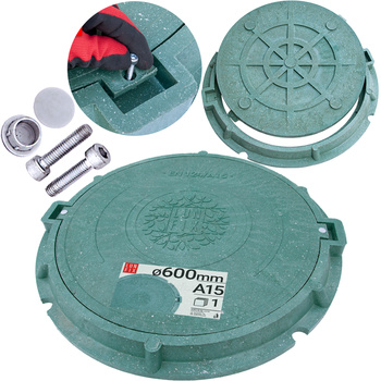 Poklop šachty, víko DN 600 mm, 60 cm, zelený A15 1,5 t