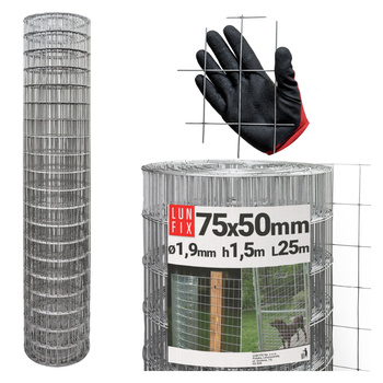 Svařované pletivo pozinkované role 25m oko 75x50 drát 1,9 mm výška 1,5m