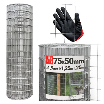 Svařované pletivo pozinkované role 25m oko 75x50 drát 1,9 mm výška 1,25m