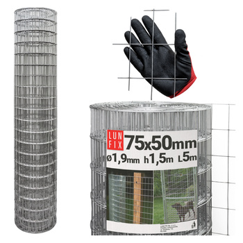 Svařované pletivo pozinkované role 5m oko 75x50 drát 1,9 mm výška 1,5m