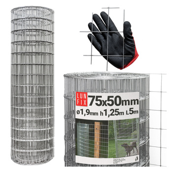 Svařované pletivo pozinkované role 5m oko 75x50 drát 1,9 mm výška 1,25m