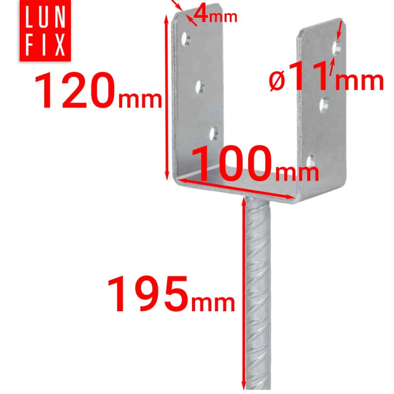 Podstawa słupa do wmurowania 100 mm kotwa z prętem do betonu