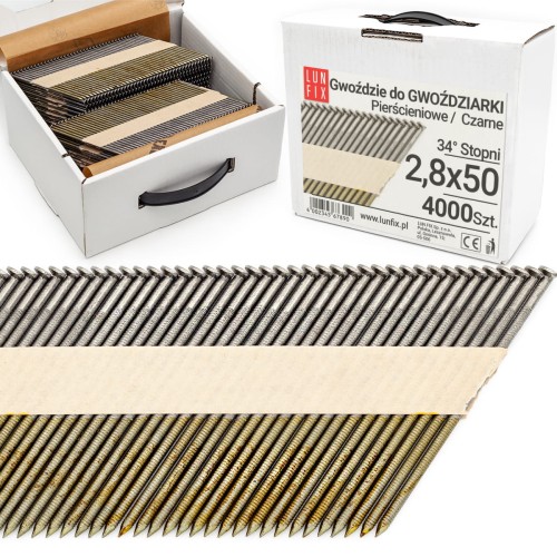 Hřebíky pro hřebíkovačku 50mm 2,8x50 2" kroužkové na papíře černé 4000ks.