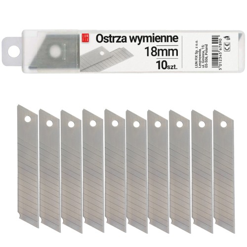 Odlamovací nůž 18 mm s vyměnitelnými čepelemi 10 ks.