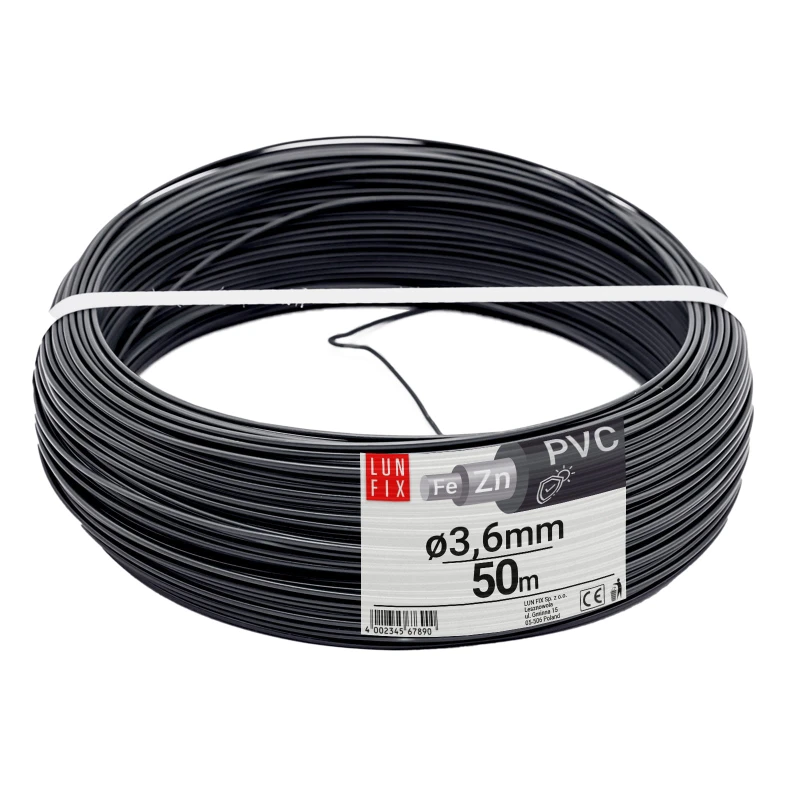 Napínací drát šedý pozinkovaný povlečený PVC 3,6 mm 50 m