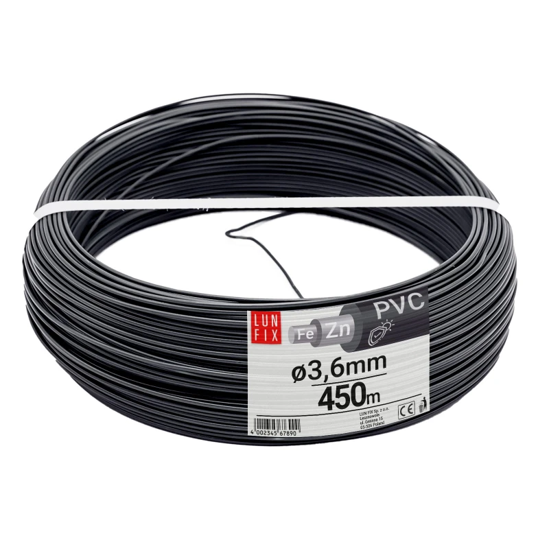 Napínací drát šedý pozinkovaný povlečený PVC 3,6 mm 450 m