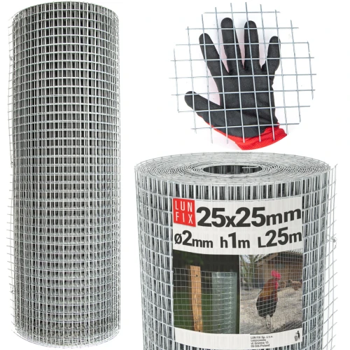 Svařované chovatelské pletivo oko 25x25 drát 2mm pozinkované h1m role 25m