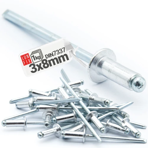 Nýt trhací 3x8mm hliník/ocel se zapuštěnou hlavou 1kg