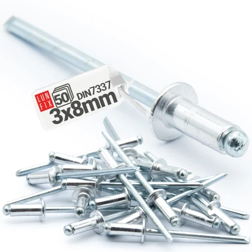 Nýt trhací 3x8mm hliník/ocel se zapuštěnou hlavou 50ks