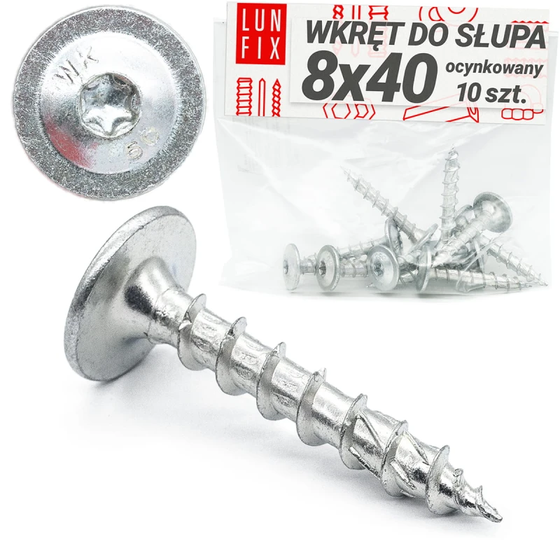 Wkręty ciesielskie  8x40 do podstaw słupa talerzowe 10szt.