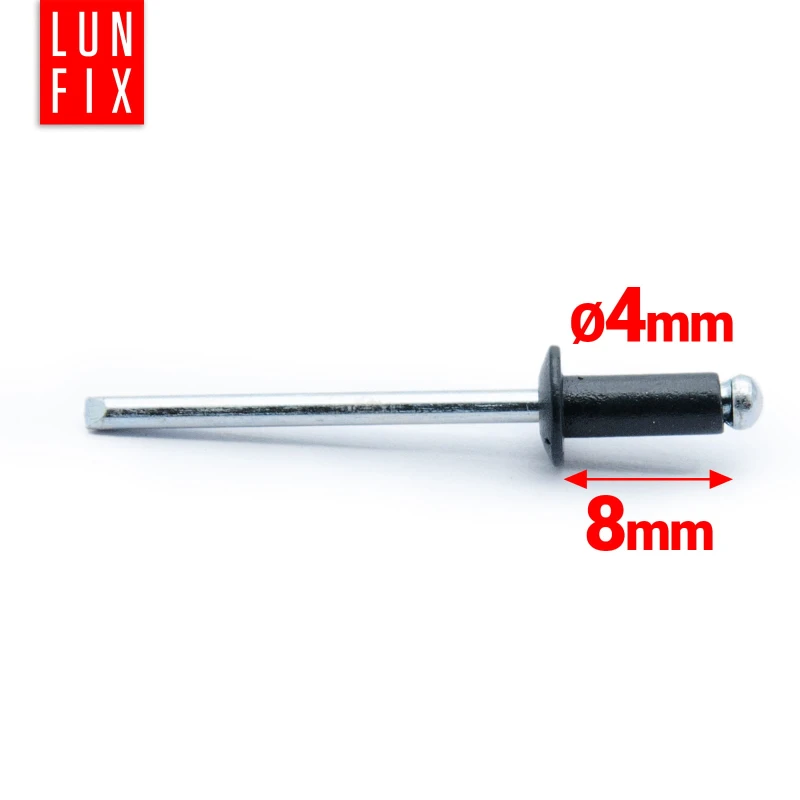 Nýt trhací 4x8mm hliník/ocel se zapuštěnou hlavou 100ks černý RAL9005
