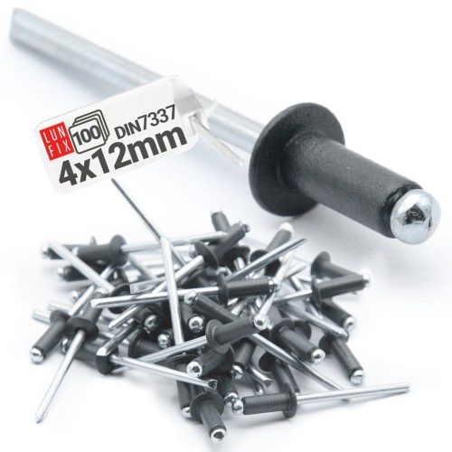 Nýt trhací 4x12mm hliník/ocel se zapuštěnou hlavou 100ks antracitový RAL 7016