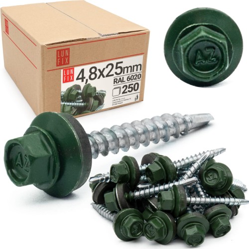 Samořezný vrut do plechu 4,8x25 zelený RAL 6020 250ks.