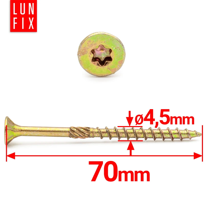 Tesařský vrut se zápustnou hlavou 4,5x70 200ks.