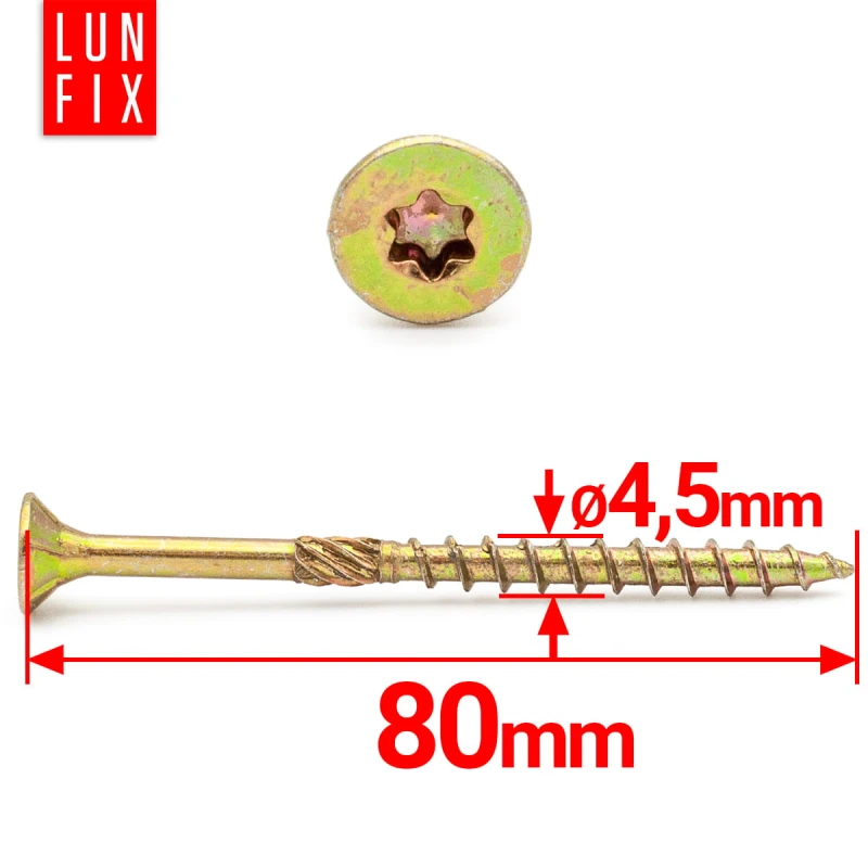Tesařský vrut se zápustnou hlavou 4,5x80 200ks.