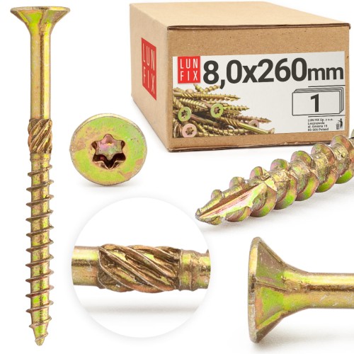 Tesařský vrut se zápustnou hlavou 8x260 WKCS 1ks.