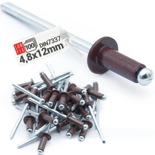 Nýt trhací 4,8x12mm hliník/ocel se zapuštěnou hlavou 100ks hnědý RAL8017