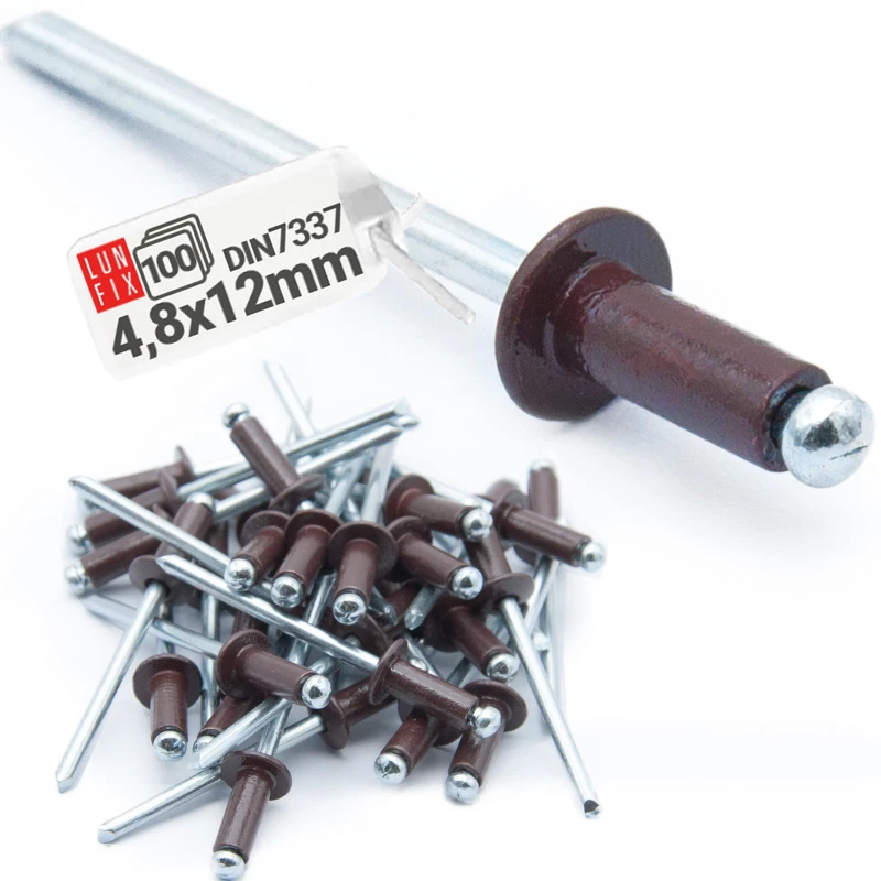 Nýt trhací 4,8x12mm hliník/ocel se zapuštěnou hlavou 100ks hnědý RAL8017