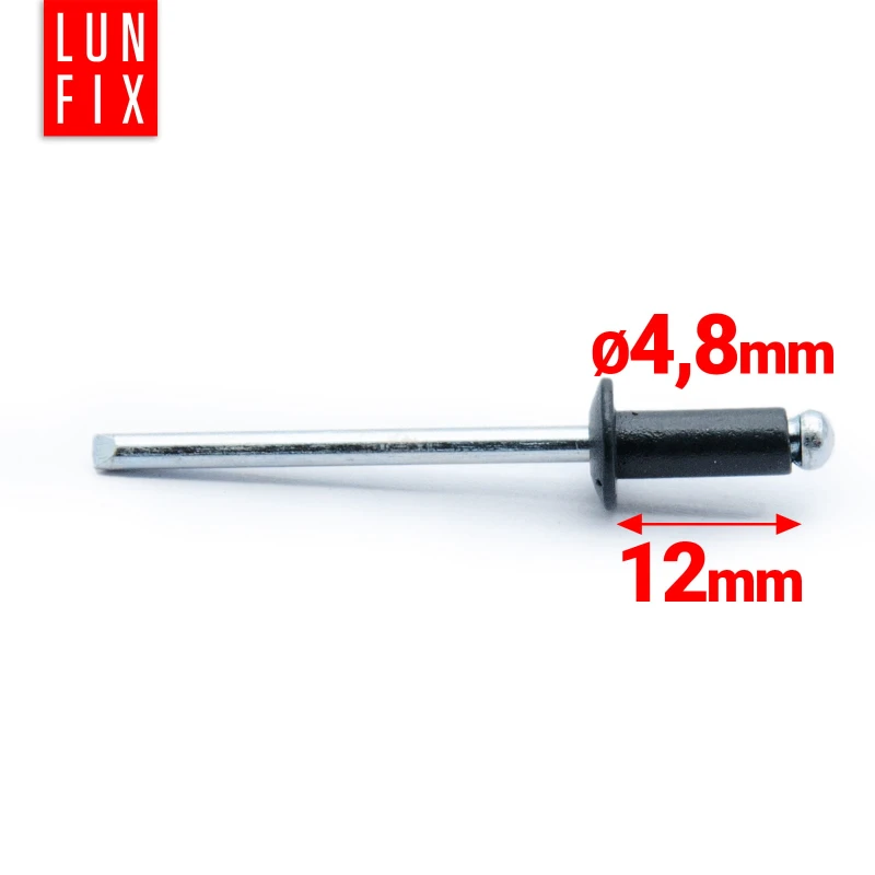 Nýt trhací 4,8x12mm hliník/ocel se zapuštěnou hlavou 100ks černý RAL9005