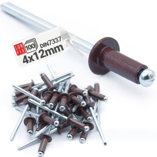 Nýt trhací 4x12mm hliník/ocel se zapuštěnou hlavou 100ks hnědý RAL8017