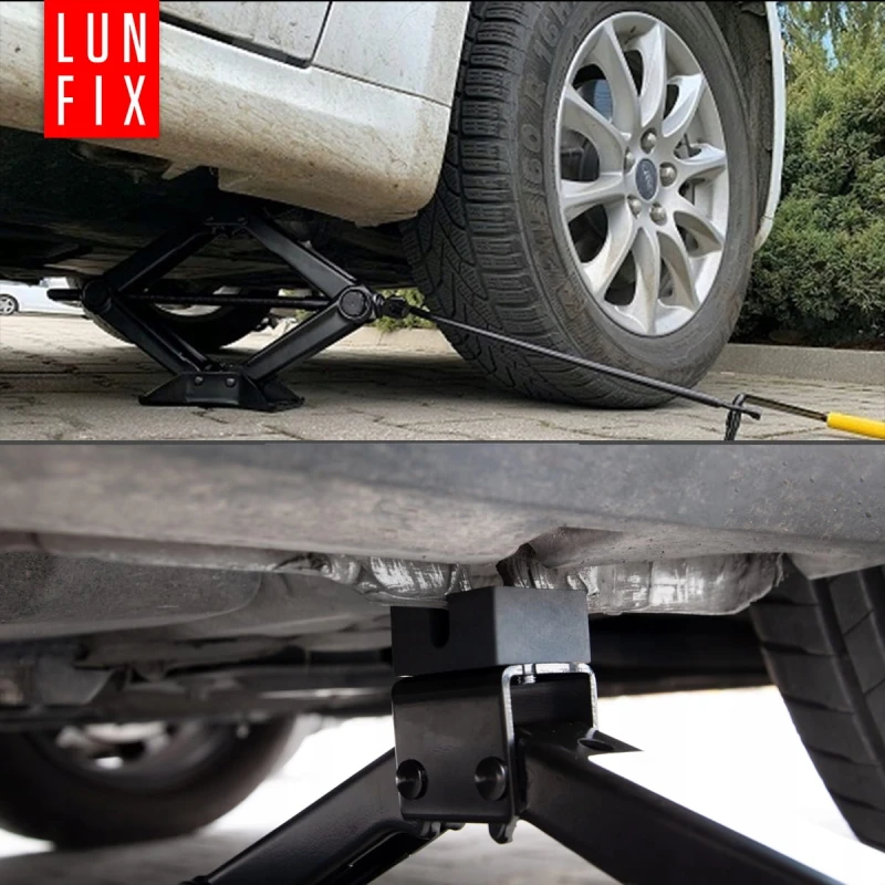 Trapézový zvedák na auto do 2 t v sadě: mazivo, klíč na kola a pracovní rukavice