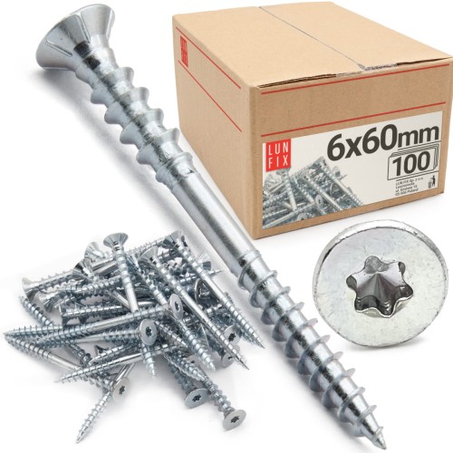 Distanční vrut 6x60 se zapustnou hlavou pozinkovaný TORX30 100ks