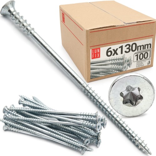 Distanční vrut 6x130 se zapustnou hlavou pozinkovaný TORX30 100ks