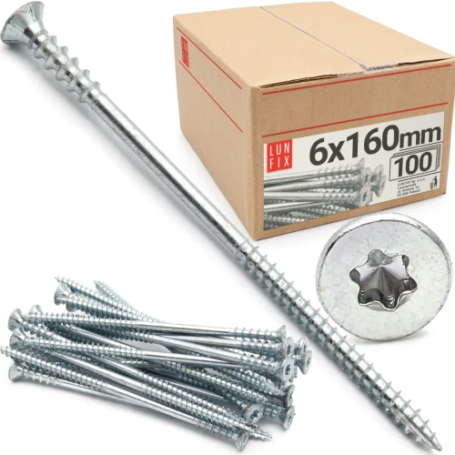Distanční vrut 6x160 se zapustnou hlavou pozinkovaný TORX30 100ks