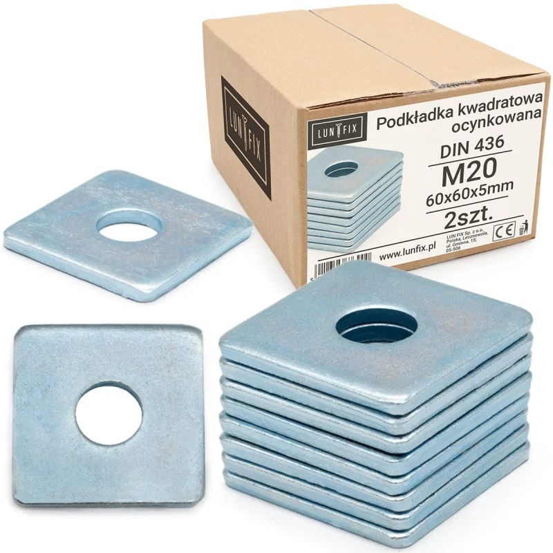 Pozinkovaná čtyřhranná podložka M20 60x60x5mm 2 ks