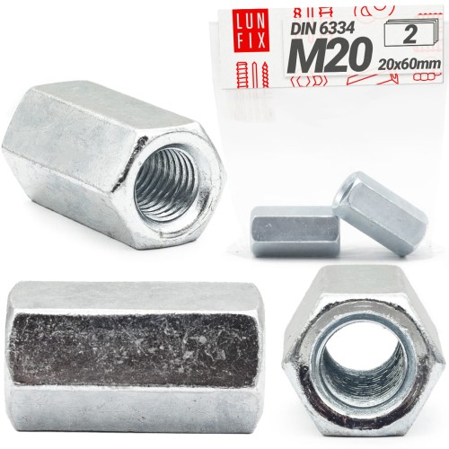 Prodlužovací matice M20x60 DIN 6334 šestihranné pozinkované 2 ks.