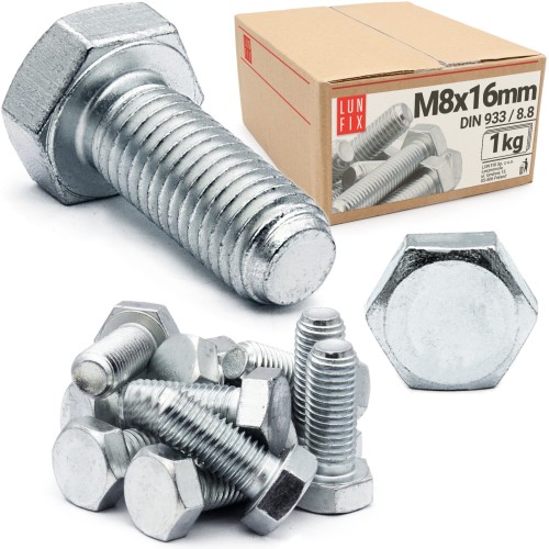 Metrický šroub M8x16 pozinkovaný DIN 933 třída 8.8 1kg