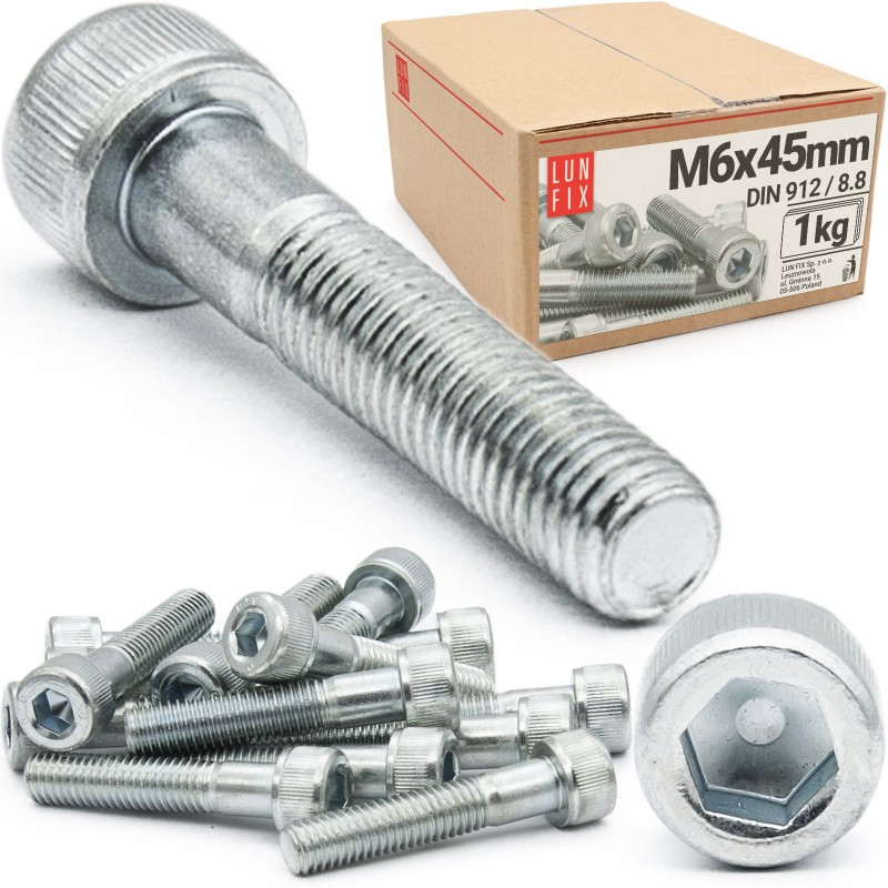 Śruby imbusowe M6x45 ocynkowane DIN912 klasa 8.8 1kg