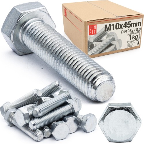 Metrický šroub M10x45 pozinkovaný DIN 933 třída 8.8 1kg