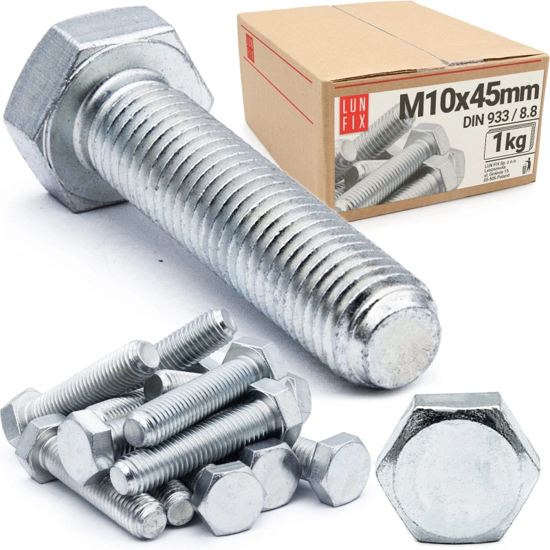 Metrický šroub M10x45 pozinkovaný DIN 933 třída 8.8 1kg