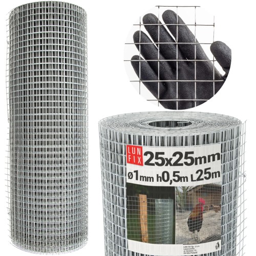 Svařované chovatelské pletivo oko 25x25 drát 1mm pozinkované h0,5m role 25m
