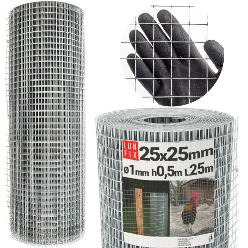 Svařované chovatelské pletivo oko 25x25 drát 1mm pozinkované h0,5m role 25m