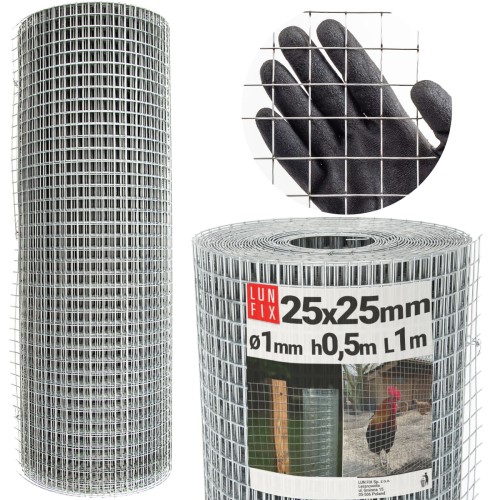 Svařované chovatelské pletivo oko 25x25 drát 1mm pozinkované h0,5m role 1m