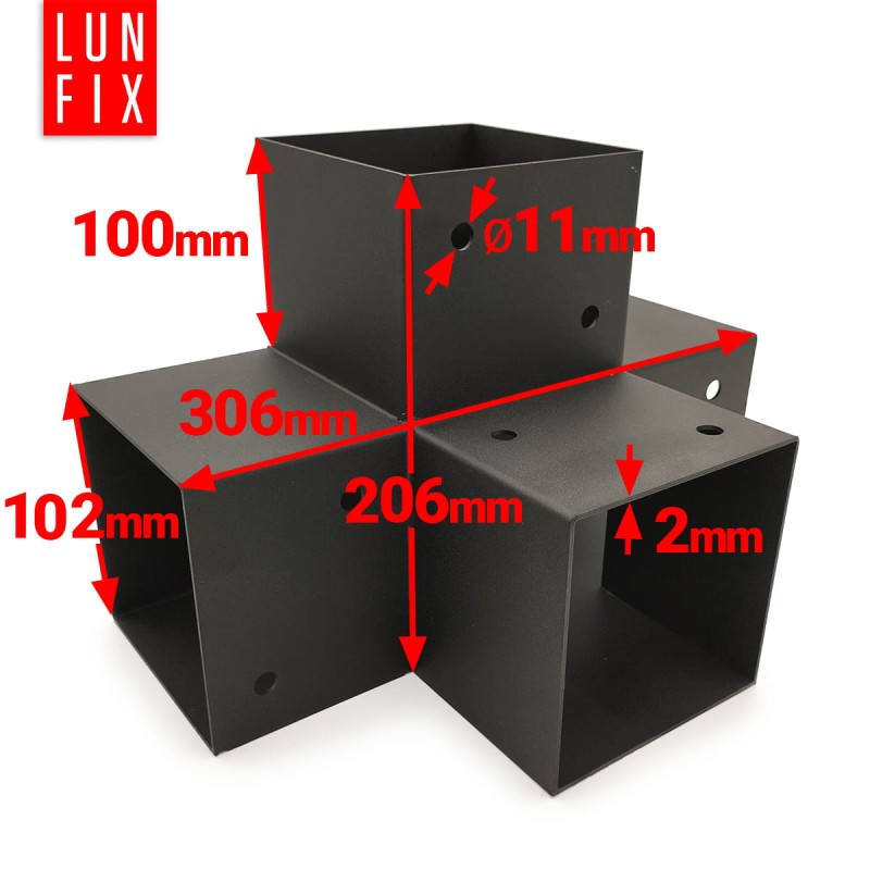 Łącznik belki kwadratowy X 100x100mm wspornik do kantówek 4 końce